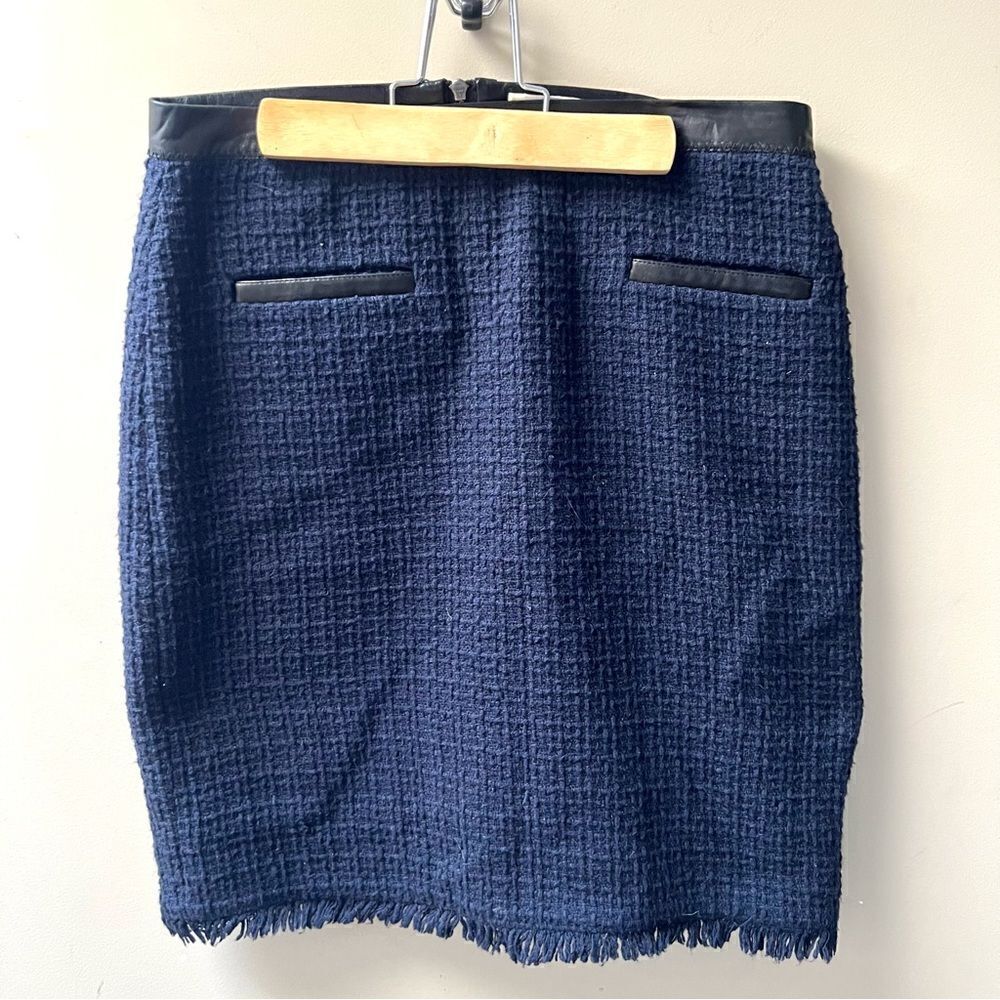 Rebecca Taylor blue tweed skirt with leather trim